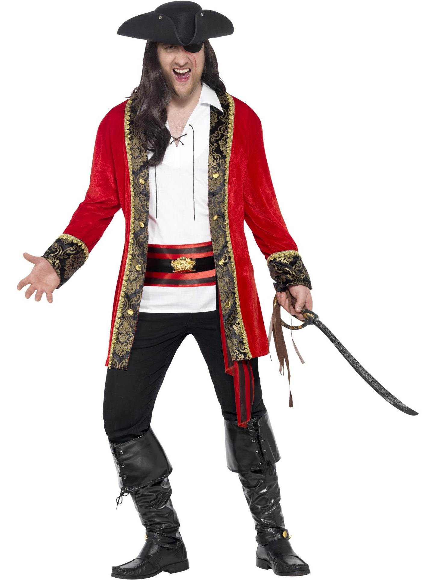 Smiffys Curves Pirate Captain Costume, Red CS für Herren