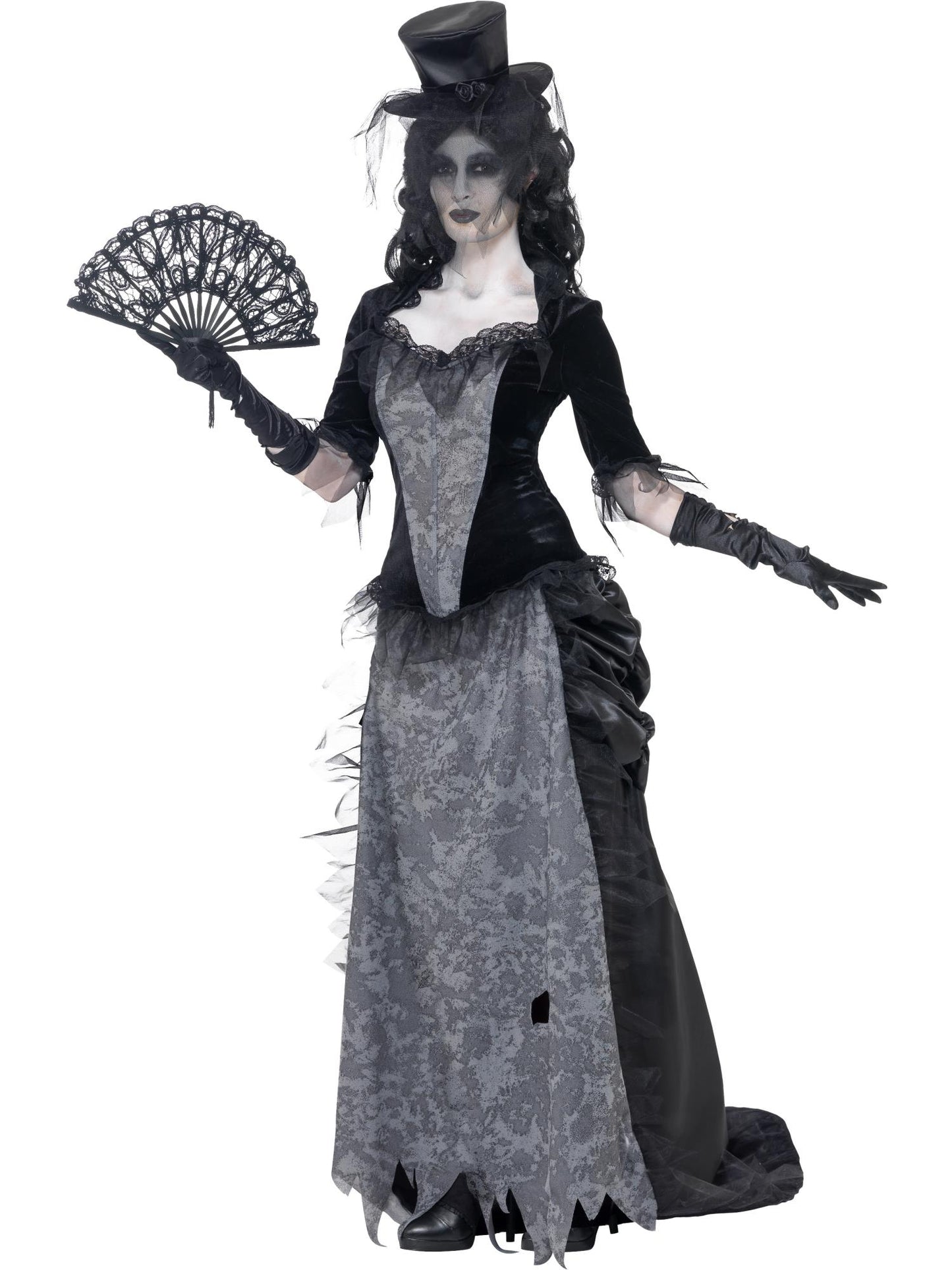 Smiffys GHOSTMUM Ghost Town Black Widow Costume, Grey CS für Damen