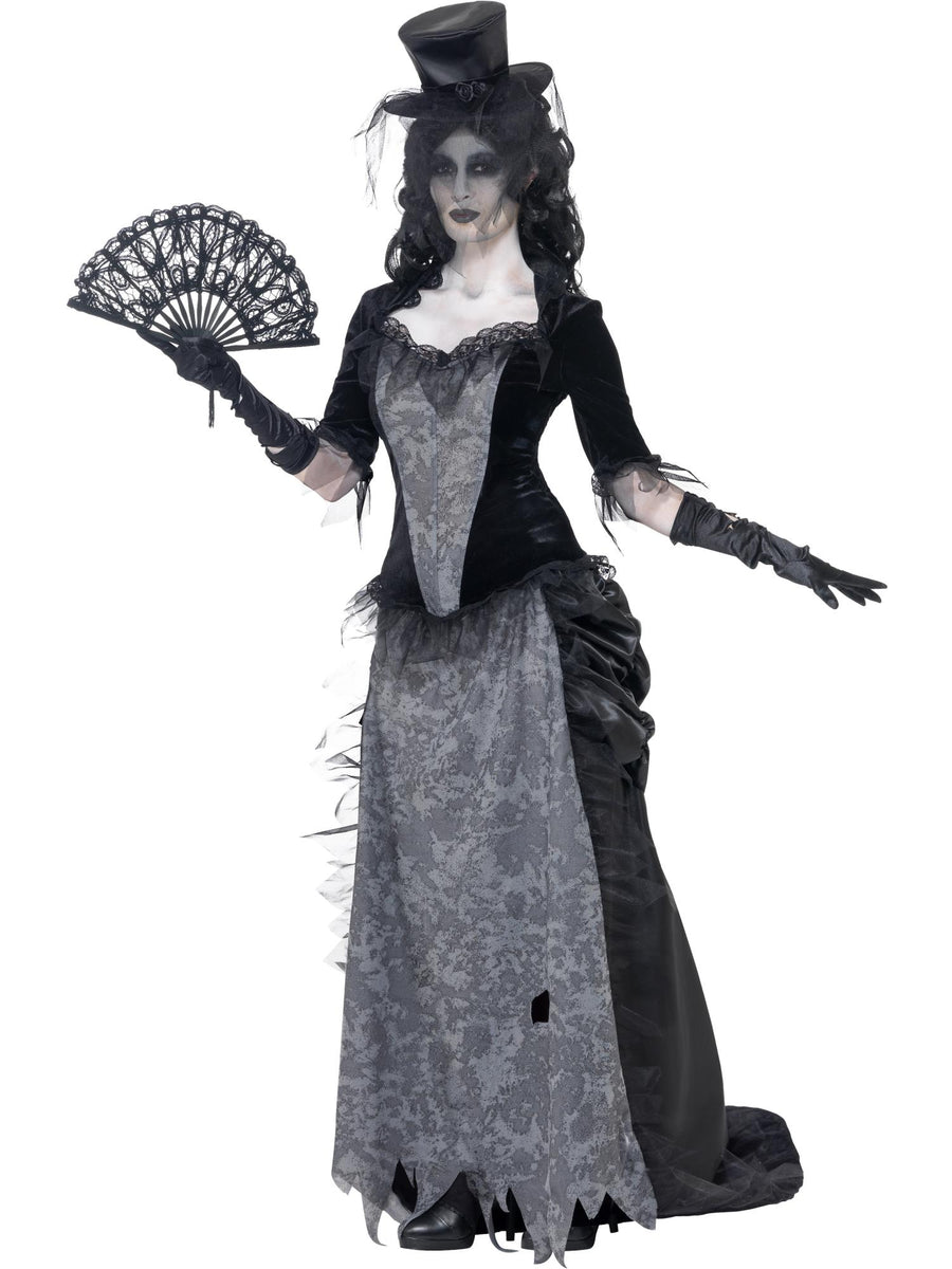 Smiffys GHOSTMUM Ghost Town Black Widow Costume, Grey CS für Damen