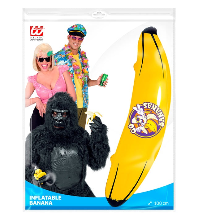 Aufblasbare gelbe Banane 100 cm als Dekoration und Kostümzubehör