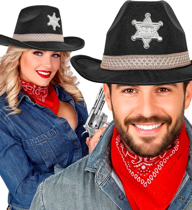 Schwarzer Sheriff Hut aus Filz für Fasnacht und Karneval