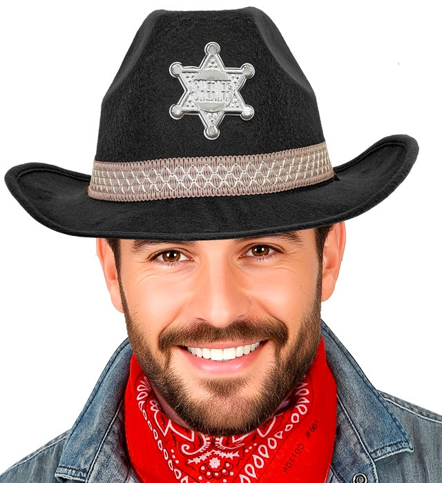 Schwarzer Sheriff Hut aus Filz für Fasnacht und Karneval