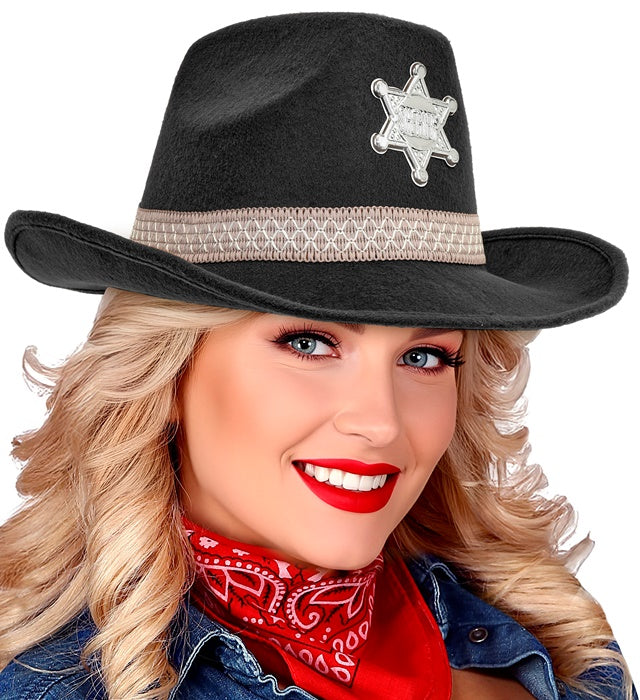 Schwarzer Sheriff Hut aus Filz für Fasnacht und Karneval