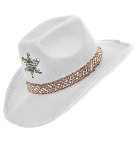 Weisser Sheriffhut als Cowboy-Accessoire für Fasnacht und Mottoparty