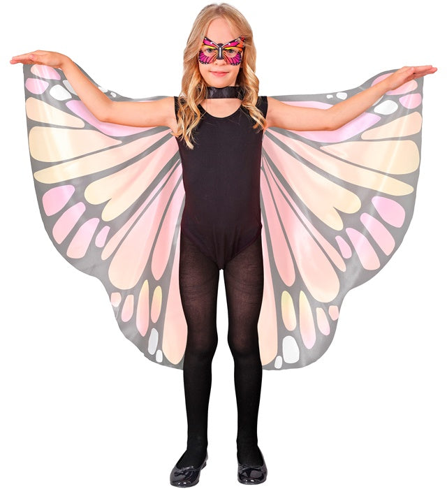 Pink-gelbe Schmetterlingsflügel mit passender Augenmaske für Fasnacht