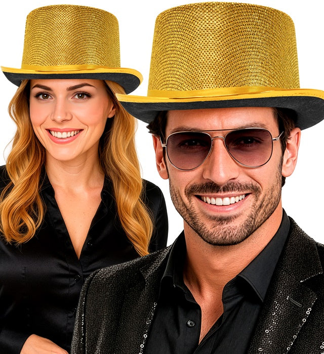 Goldener Lurex Zylinderhut 10 cm glänzend für Fasnacht und Karneval
