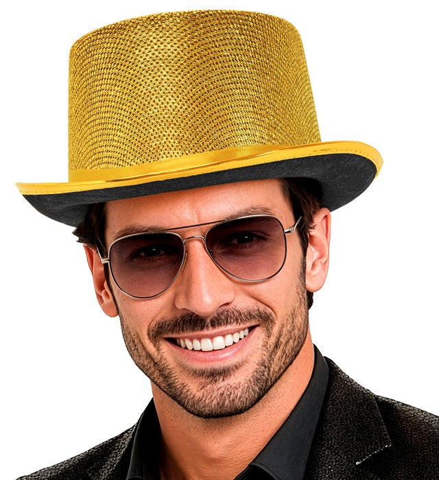 Goldener Lurex Zylinderhut 10 cm glänzend für Fasnacht und Karneval