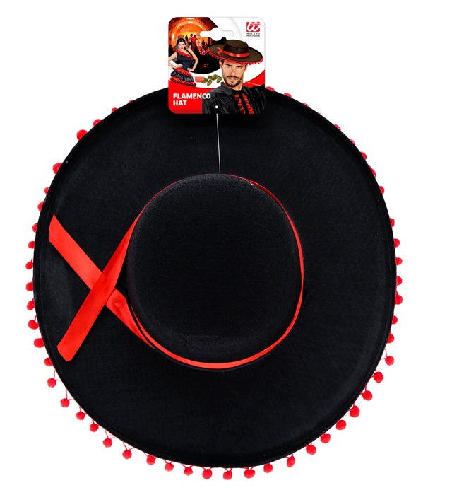 Flamenco Hut aus schwarzem Filz auf weißem Hintergrund