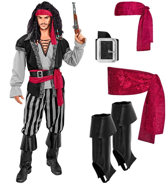 Piratenkostüm Komplettset mit Hemd, Weste, Hose und Zubehör für Fasnacht