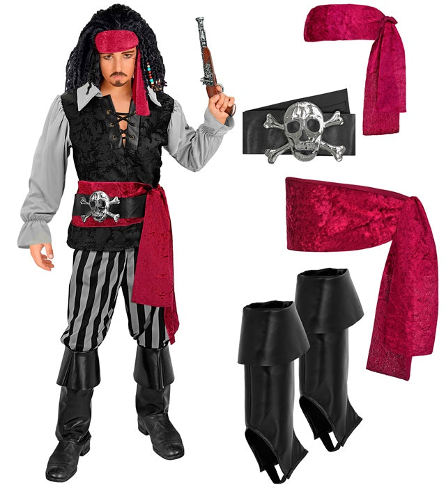 Piratenkostüm Komplettset mit Hemd, Weste, Hose und Zubehör für Fasnacht