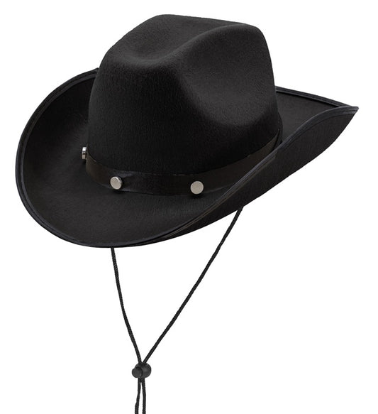 Schwarzer Cowboyhut mit Metallnieten als Fasnachts- und Mottoparty-Accessoire