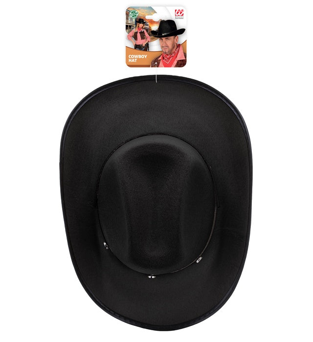Schwarzer Cowboyhut mit Metallnieten als Fasnachts- und Mottoparty-Accessoire