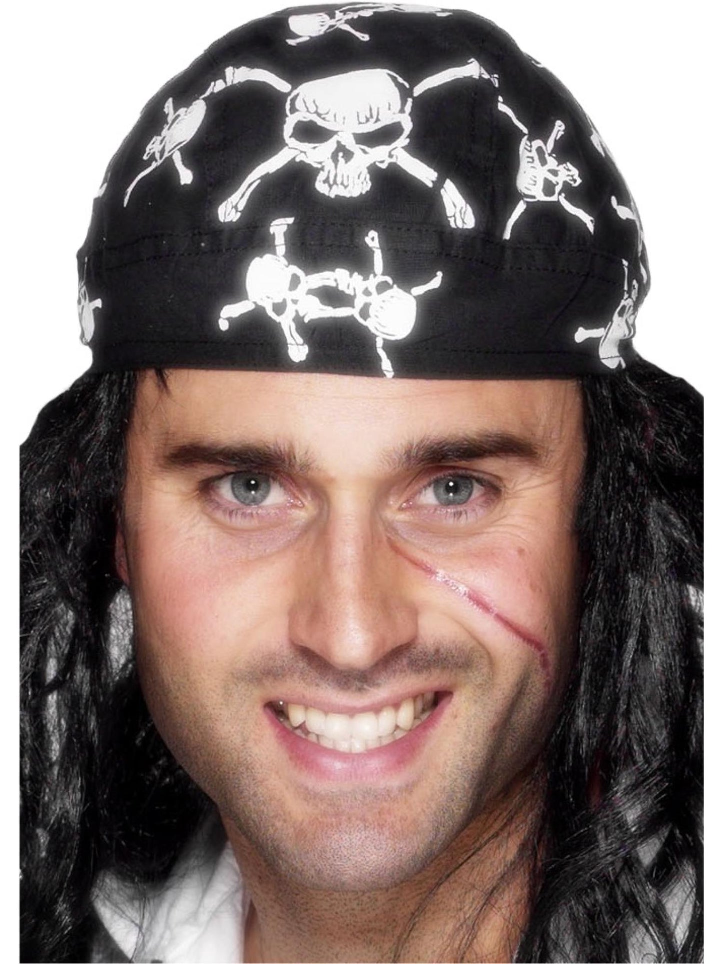 Smiffys Pirate Bandana, Skull and Crossbones Design, Black für Unisex