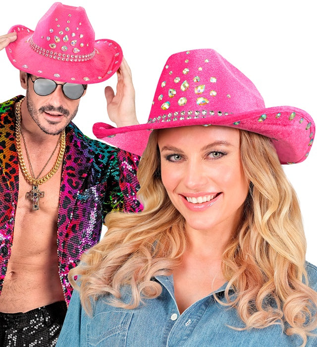 Pinker Cowboy Hut mit glitzernden Diamanten für Fasnacht