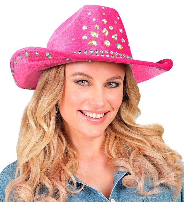 Pinker Cowboy Hut mit glitzernden Diamanten für Fasnacht
