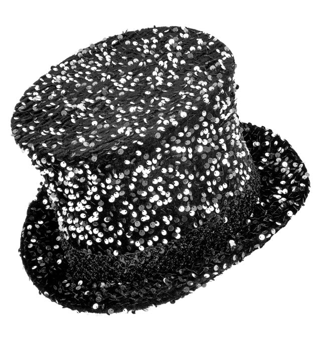 Schwarzer Zylinder mit silbernen Pailletten, 18 cm hoch