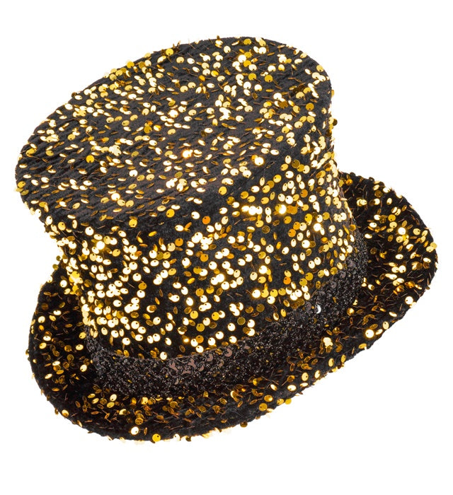 Schwarzer Zylinder mit goldenen Pailletten, Höhe 18 cm, festliches Kostümzubehör