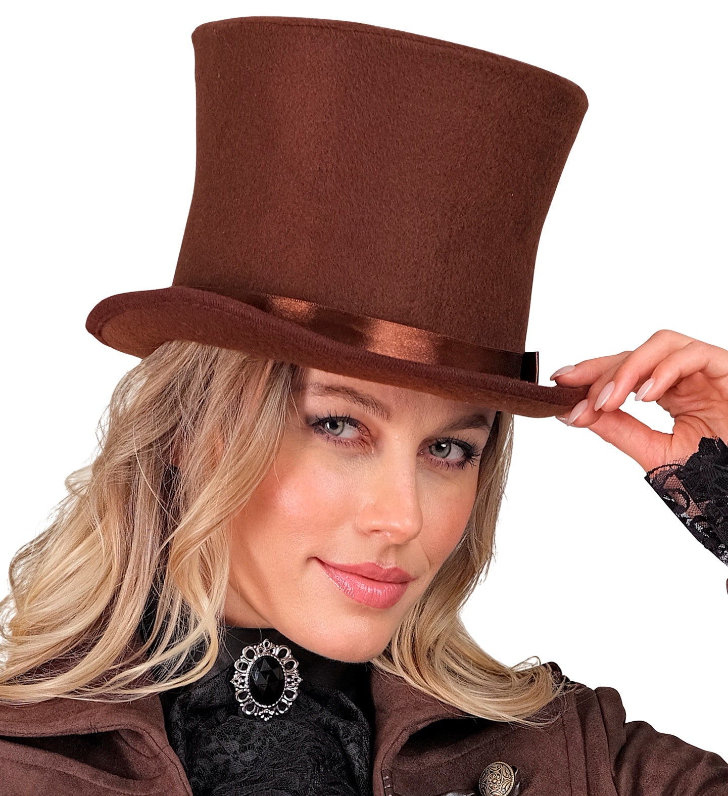 Brauner Großer Zylinder mit Satin Band