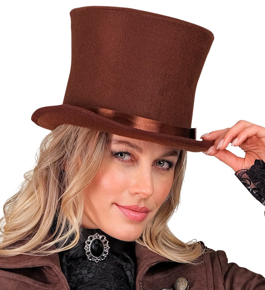 Brauner Großer Zylinder mit Satin Band