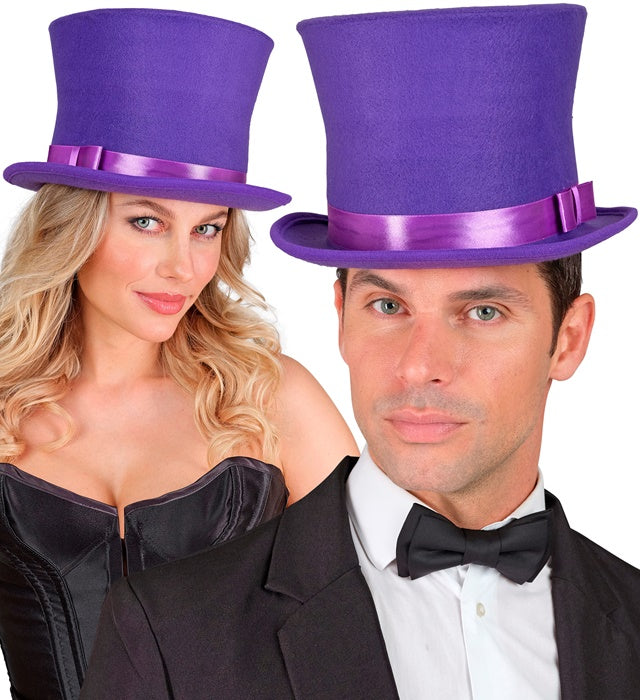 Violetter Zylinder in Wollfilzoptik, 16 cm hoch, Fasnachtshut für Karneval