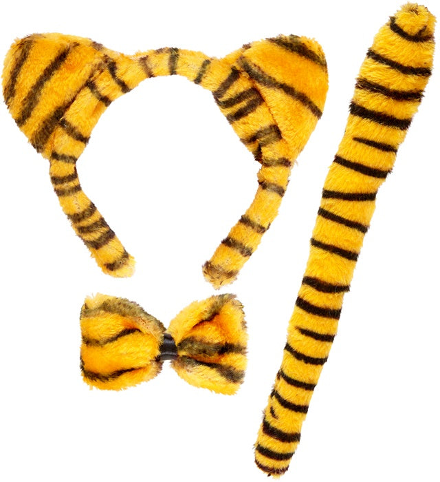 Tiger Dress-Up Set mit Ohren, Fliege und Schwanz als Fasnachtskostüm Zubehör