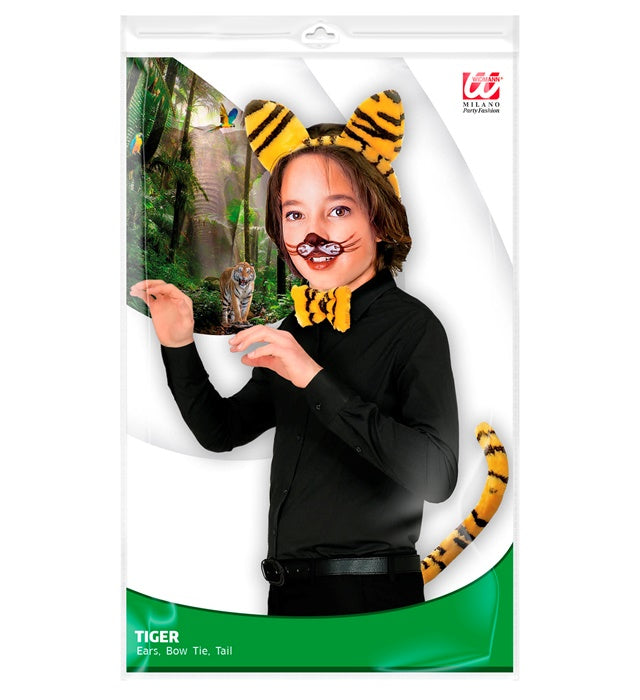 Tiger Dress-Up Set mit Ohren, Fliege und Schwanz als Fasnachtskostüm Zubehör