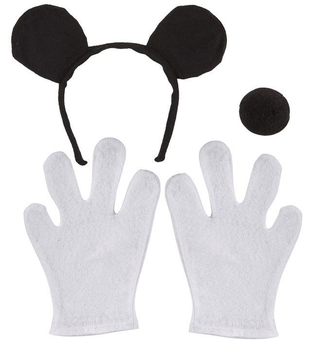 Kinder Mäuschen Kostüm-Set mit Ohren, Nase und Handschuhen für Fasnacht