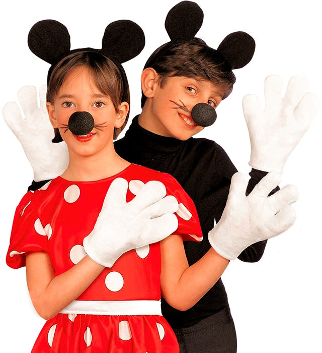 Kinder Mäuschen Kostüm-Set mit Ohren, Nase und Handschuhen für Fasnacht