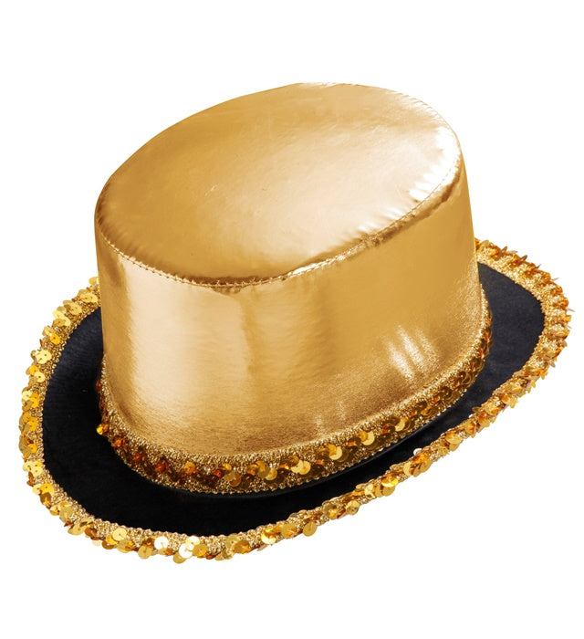 Goldener Zylinder mit Paillettenverzierung, 11 cm Höhe, Fasnachtshut