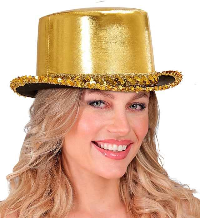Goldener Zylinder mit Paillettenverzierung, 11 cm Höhe, Fasnachtshut