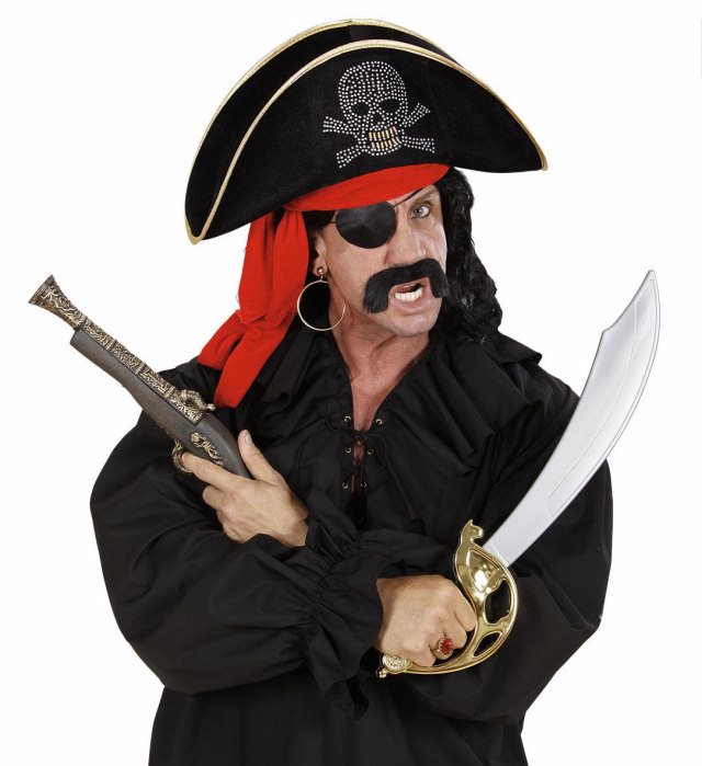 Piratenhut aus Samt mit Nieten, Schädel-Emblem und rotem Bandana