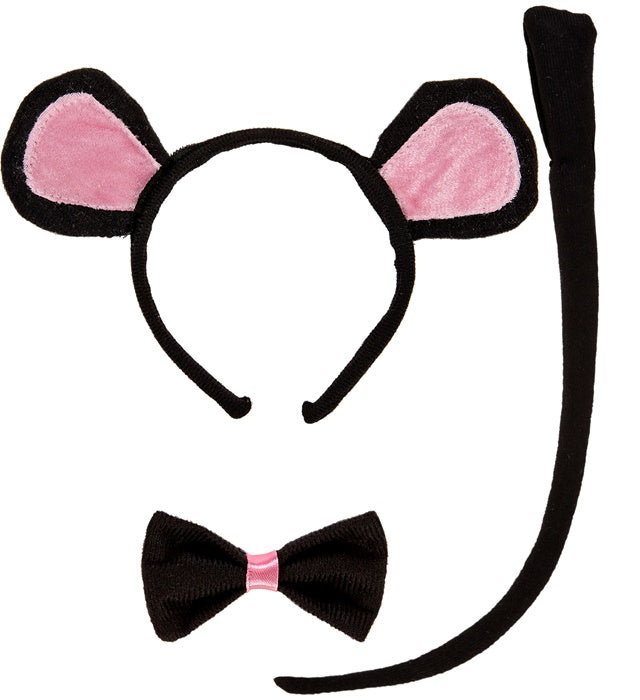 Mäuschen Dress-Up Set mit Ohren, Fliege und Schwanz für Fasnacht