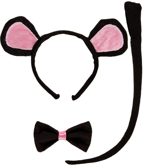 Mäuschen Dress-Up Set mit Ohren, Fliege und Schwanz für Fasnacht