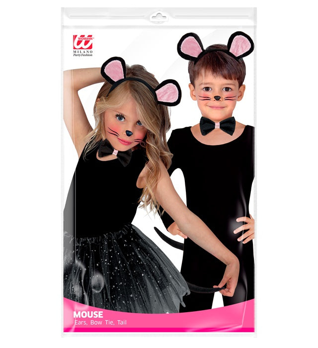 Mäuschen Dress-Up Set mit Ohren, Fliege und Schwanz für Fasnacht