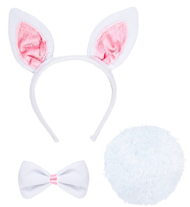 Häschen Dress-Up Set mit Ohren, Fliege und Schwanz für Fasnacht-Kostüm