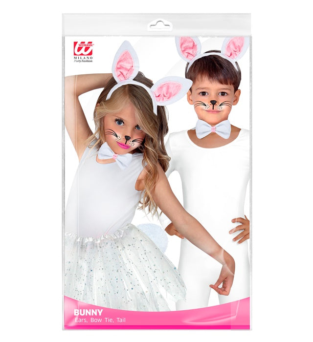 Häschen Dress-Up Set mit Ohren, Fliege und Schwanz für Fasnacht-Kostüm