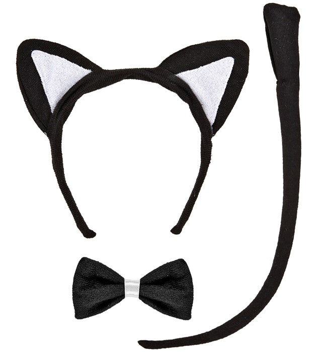 Kätzchen Dress-Up Set mit Ohren, Fliege und Schwanz für Fasnacht Kostüm