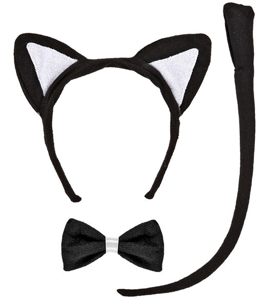 Kätzchen Dress-Up Set mit Ohren, Fliege und Schwanz für Fasnacht Kostüm