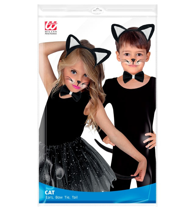 Kätzchen Dress-Up Set mit Ohren, Fliege und Schwanz für Fasnacht Kostüm