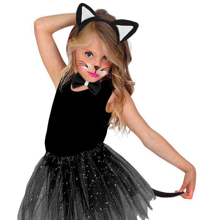 Kätzchen Dress-Up Set mit Ohren, Fliege und Schwanz für Fasnacht Kostüm
