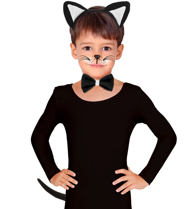 Kätzchen Dress-Up Set mit Ohren, Fliege und Schwanz für Fasnacht Kostüm