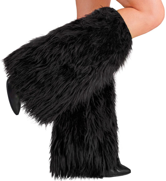 Schwarze Plüsch Beinstulpen – Warme Damen Beinwärmer Aus Plüsch