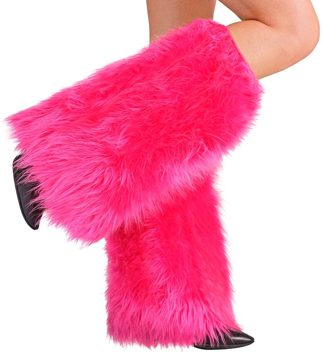 Neon pinke Plüsch-Beinstulpen für Fasnacht und Karneval