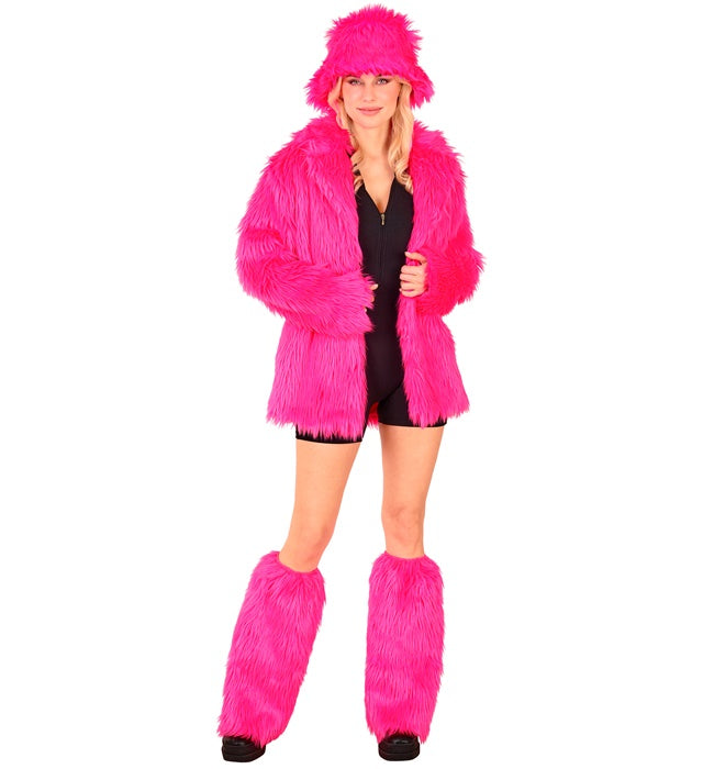Neon pinke Plüsch-Beinstulpen für Fasnacht und Karneval