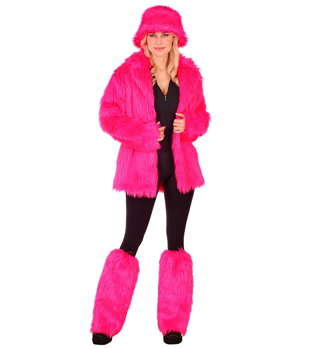 Neon pinke Plüsch-Beinstulpen für Fasnacht und Karneval