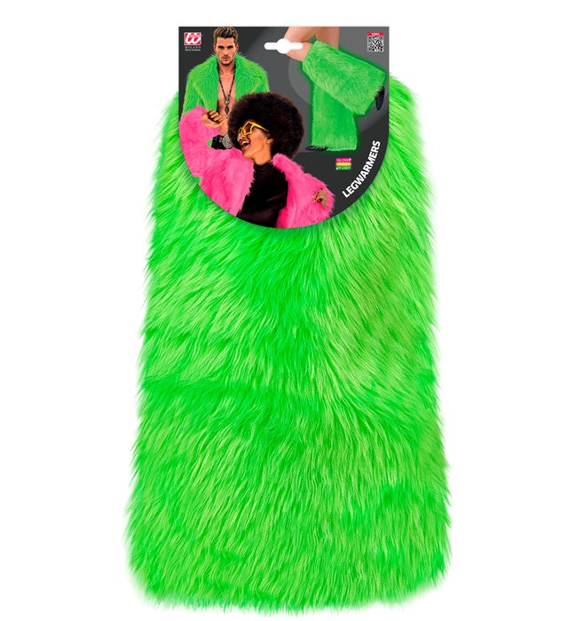 Neon grüne Plüsch Beinstulpen für Fasnacht und Karneval