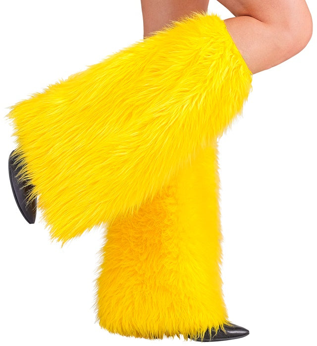 Gelbe Plüsch Beinstulpen als Kostümzubehör für Fasnacht