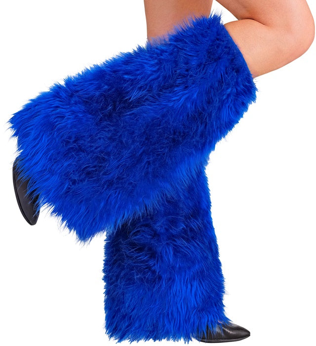Königsblaue Plüsch-Beinstulpen für Fasnacht und Karneval