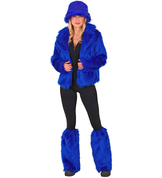 Königsblaue Plüsch-Beinstulpen für Fasnacht und Karneval