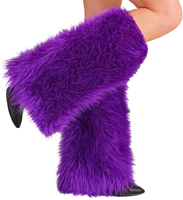Violette Plüsch Beinstulpen auf weissem Hintergrund